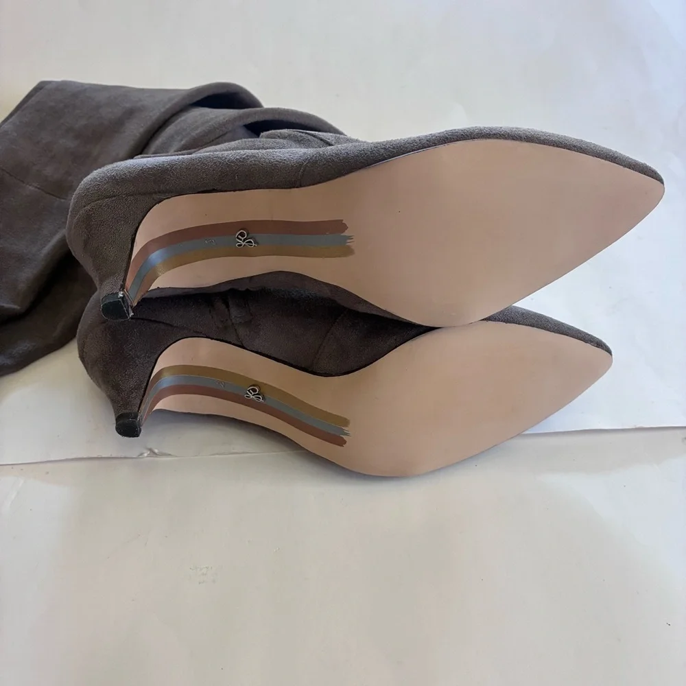 Sam Edleman  Kristie Pointed Toe Kitten Heel Taupe Over The Knee Boots Size 8